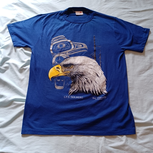 Penmans Other - 1980s Sue Coleman C.F.S. Holberg BC Native Eagle Single Stitch T-Shirt Adult L